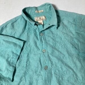 Paradise Collection Men's Camp Shirt Hawaiian Linen Silk Blend Embroidered Sz XL